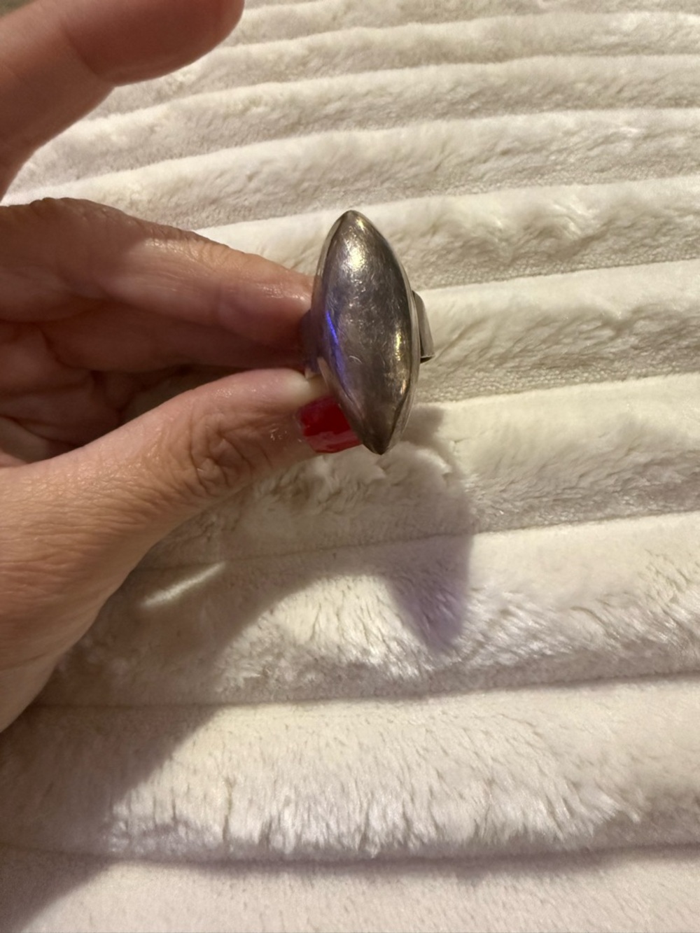 Vintage 925 Sterling Silver Mexico Navette Dome Ring Large Statement Minimalist - Picture 3 of 12